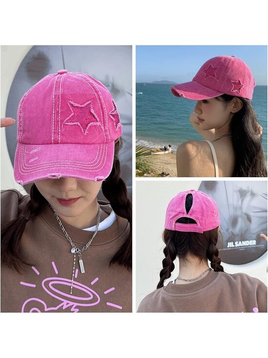 〽️Women\'s Hot Pink High Ponytail Baseball Cap Trucker Bad Hair Day Adjustable main image 6